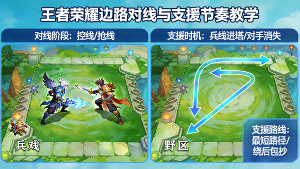 王者荣耀边路对线与支援节奏教学演示画面