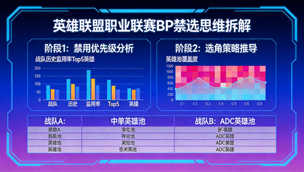英雄联盟职业联赛BP禁选思维拆解现场大屏画面